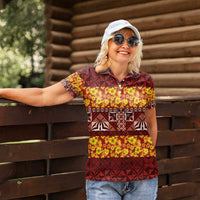 Samoa Siapo and Tapa Women Polo Shirt - Pacific Tribal Pattern with Hibiscus Striped Style LT03 - Polynesian Pride