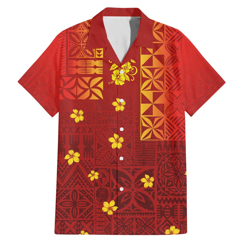 Samoa Tapa Pacific Tribal Pattern Family Matching Mermaid Dress and Hawaiian Shirt Hibiscus and Plumeria LT03 Dad's Shirt - Short Sleeve Red - Polynesian Pride