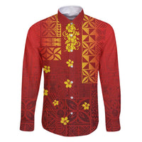 Samoa Tapa Pacific Tribal Pattern Family Matching Mermaid Dress and Hawaiian Shirt Hibiscus and Plumeria LT03 Dad's Shirt - Long Sleeve Red - Polynesian Pride