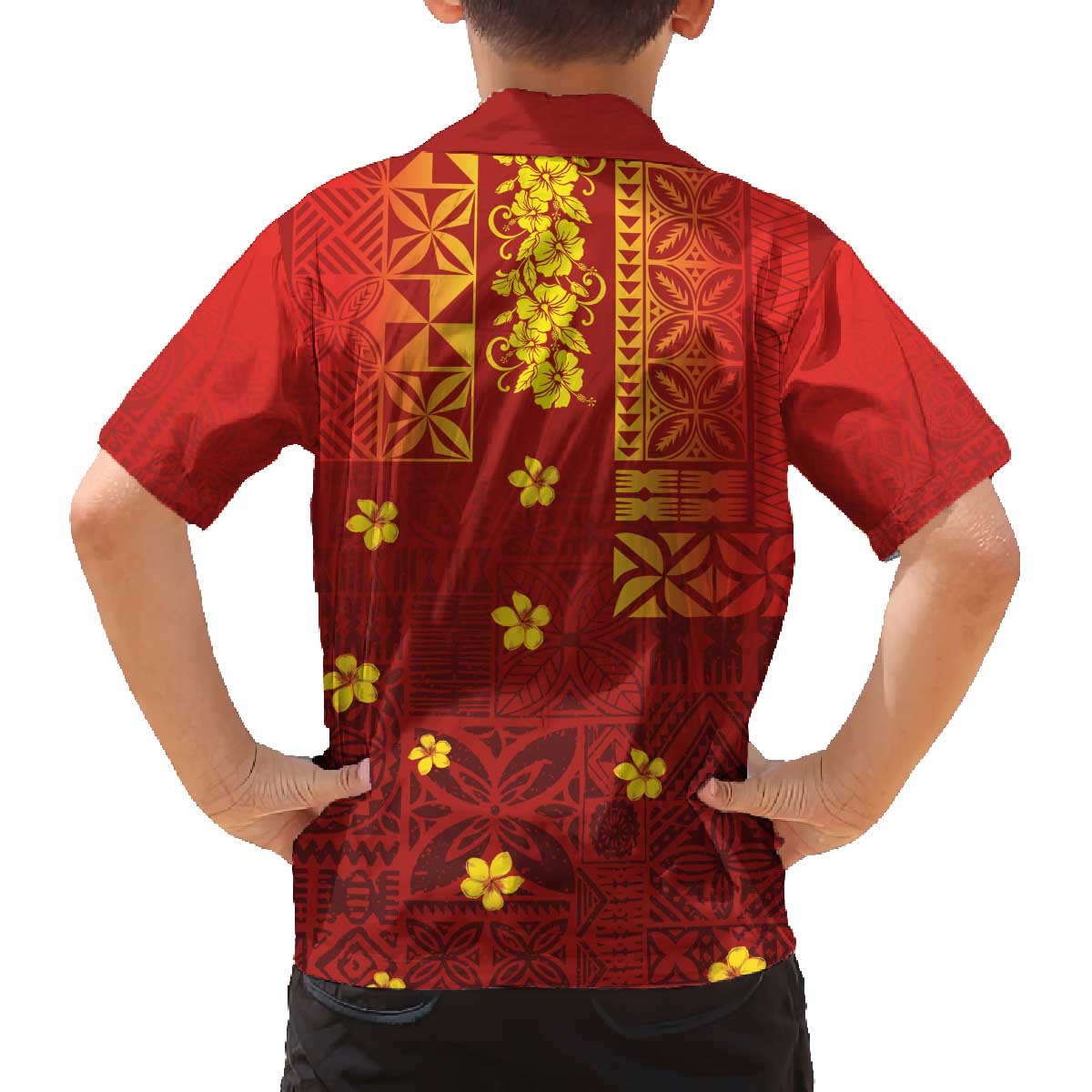 Samoa Tapa Pacific Tribal Pattern Family Matching Off The Shoulder Long Sleeve Dress and Hawaiian Shirt Hibiscus and Plumeria LT03 - Polynesian Pride