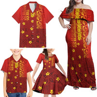 Samoa Tapa Pacific Tribal Pattern Family Matching Off Shoulder Maxi Dress and Hawaiian Shirt Hibiscus and Plumeria LT03 - Polynesian Pride