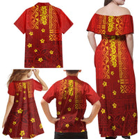 Samoa Tapa Pacific Tribal Pattern Family Matching Off Shoulder Maxi Dress and Hawaiian Shirt Hibiscus and Plumeria LT03 - Polynesian Pride