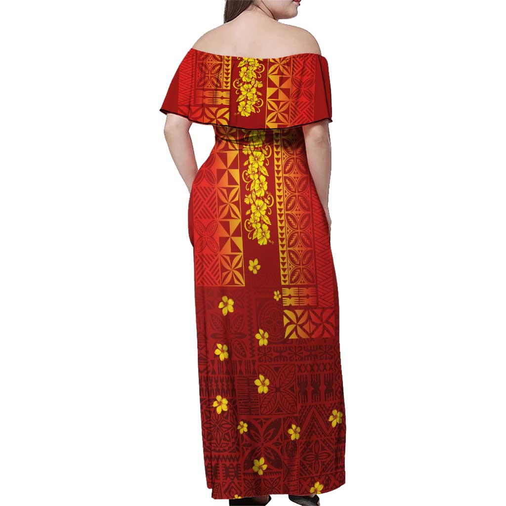 Samoa Tapa Pacific Tribal Pattern Family Matching Off Shoulder Maxi Dress and Hawaiian Shirt Hibiscus and Plumeria LT03 - Polynesian Pride