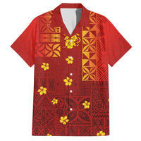 Samoa Tapa Pacific Tribal Pattern Family Matching Off Shoulder Short Dress and Hawaiian Shirt Hibiscus and Plumeria LT03 Dad's Shirt - Short Sleeve Red - Polynesian Pride