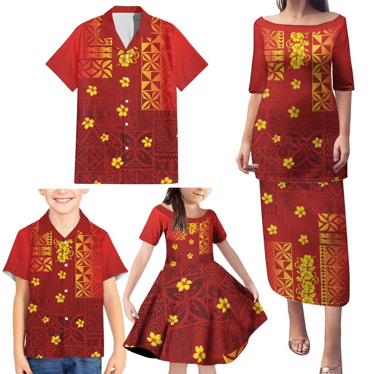 Samoa Tapa Pacific Tribal Pattern Family Matching Puletasi and Hawaiian Shirt Hibiscus and Plumeria LT03 - Polynesian Pride