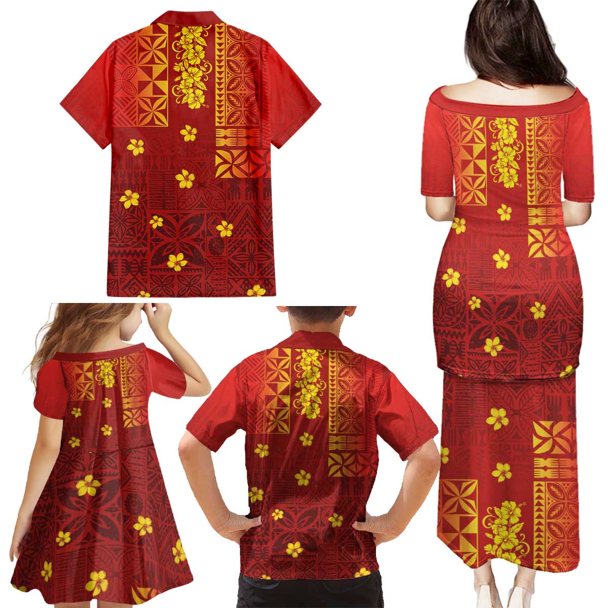 Samoa Tapa Pacific Tribal Pattern Family Matching Puletasi and Hawaiian Shirt Hibiscus and Plumeria LT03 - Polynesian Pride