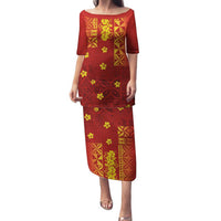 Samoa Tapa Pacific Tribal Pattern Family Matching Puletasi and Hawaiian Shirt Hibiscus and Plumeria LT03 Mom's Dress Red - Polynesian Pride