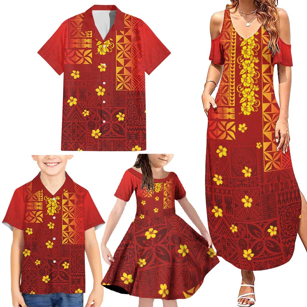 Samoa Tapa Pacific Tribal Pattern Family Matching Summer Maxi Dress and Hawaiian Shirt Hibiscus and Plumeria LT03 - Polynesian Pride