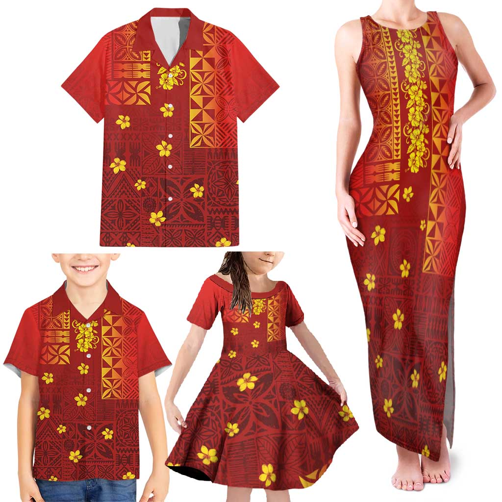 Samoa Tapa Pacific Tribal Pattern Family Matching Tank Maxi Dress and Hawaiian Shirt Hibiscus and Plumeria LT03 - Polynesian Pride