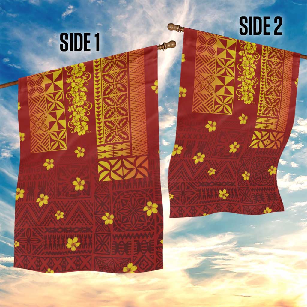 Samoa Tapa Pacific Tribal Pattern Garden Flag Hibiscus and Plumeria LT03 - Polynesian Pride