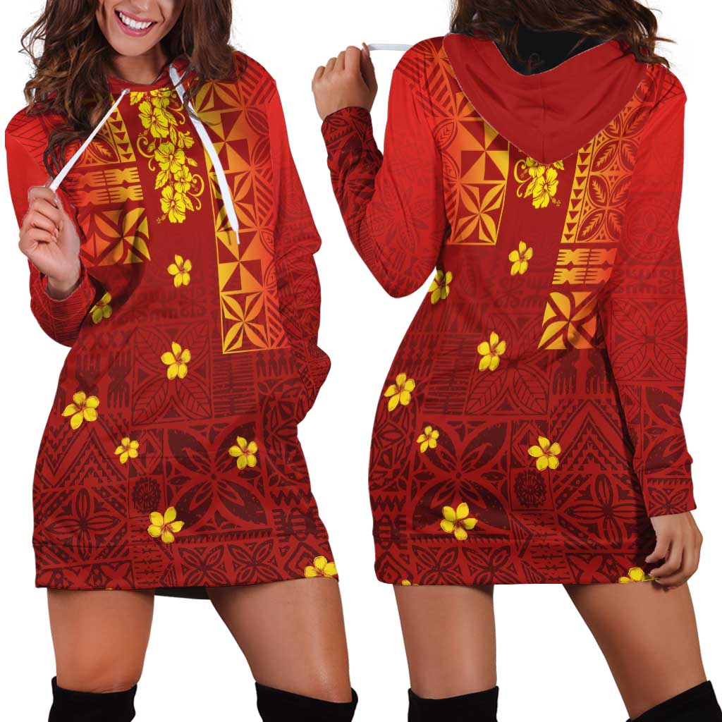 Samoa Tapa Pacific Tribal Pattern Hoodie Dress Hibiscus and Plumeria LT03 - Polynesian Pride