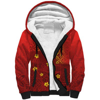 Samoa Tapa Pacific Tribal Pattern Sherpa Hoodie Hibiscus and Plumeria