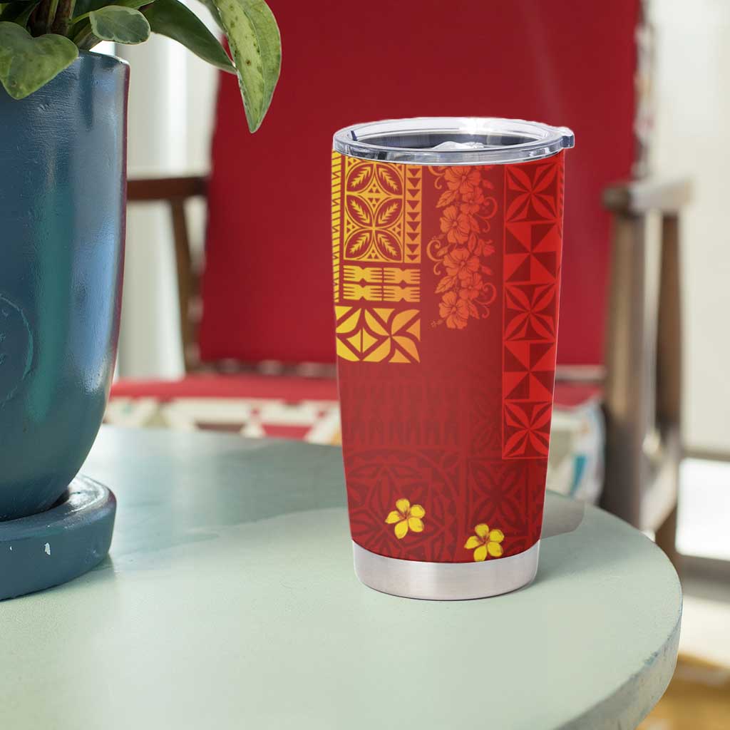 Samoa Tapa Pacific Tribal Pattern Tumbler Cup Hibiscus and Plumeria