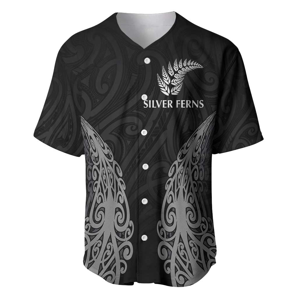 New Zealand Netball Baseball Jersey Koru and Maori Tattoo Jersey LT03 Black - Polynesian Pride