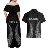 New Zealand Netball Couples Matching Off Shoulder Maxi Dress and Hawaiian Shirt Koru and Maori Tattoo Jersey LT03 - Polynesian Pride