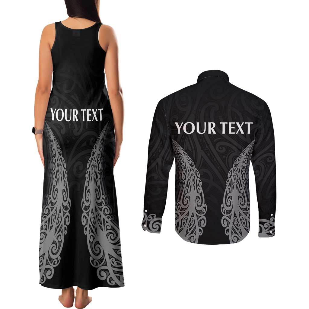 New Zealand Netball Couples Matching Tank Maxi Dress and Long Sleeve Button Shirt Koru and Maori Tattoo Jersey LT03 - Polynesian Pride