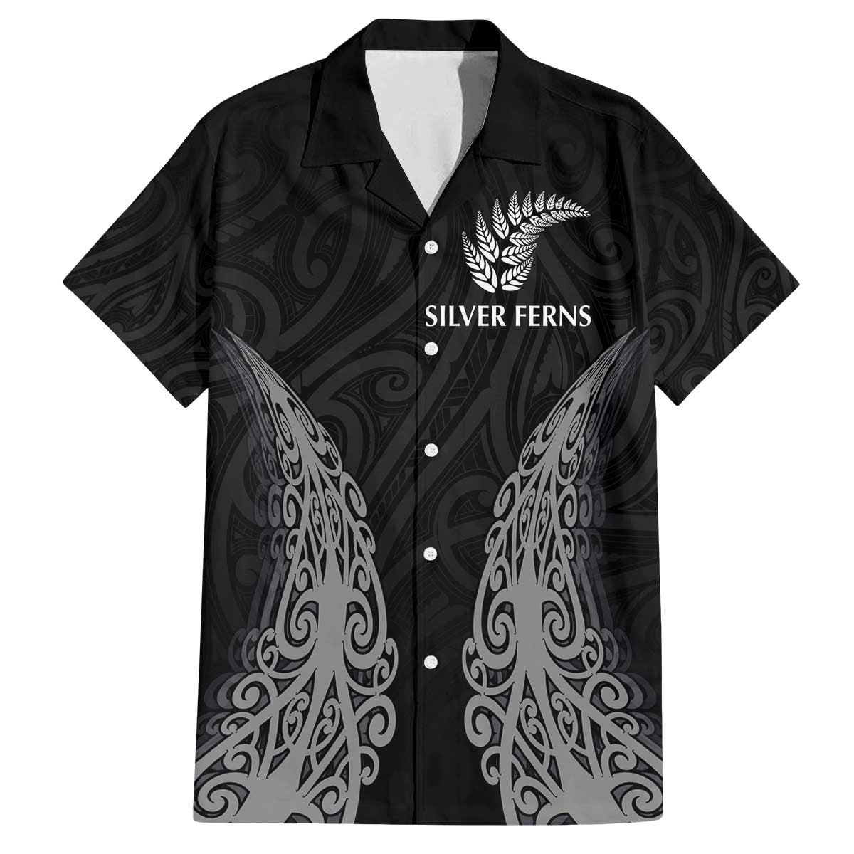 New Zealand Netball Family Matching Off The Shoulder Long Sleeve Dress and Hawaiian Shirt Koru and Maori Tattoo Jersey LT03 Dad's Shirt - Short Sleeve Black - Polynesian Pride