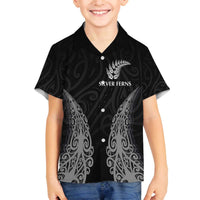 New Zealand Netball Family Matching Off The Shoulder Long Sleeve Dress and Hawaiian Shirt Koru and Maori Tattoo Jersey LT03 Son's Shirt Black - Polynesian Pride