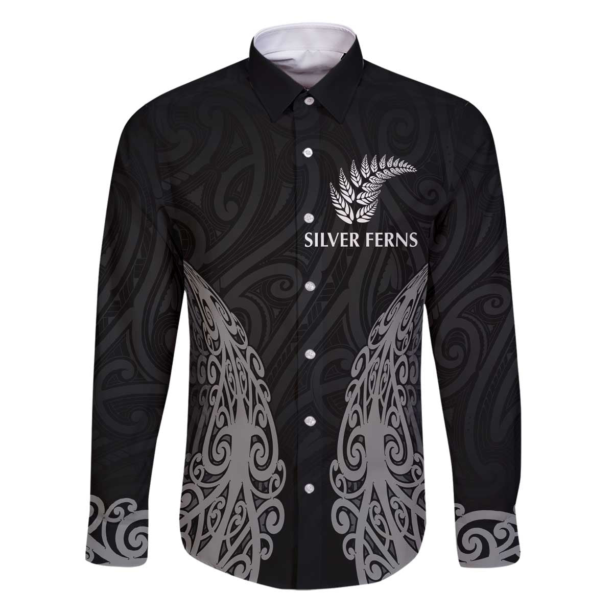 New Zealand Netball Family Matching Puletasi and Hawaiian Shirt Koru and Maori Tattoo Jersey LT03 Dad's Shirt - Long Sleeve Black - Polynesian Pride