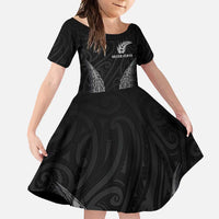 New Zealand Netball Family Matching Tank Maxi Dress and Hawaiian Shirt Koru and Maori Tattoo Jersey LT03 Daughter's Dress Black - Polynesian Pride
