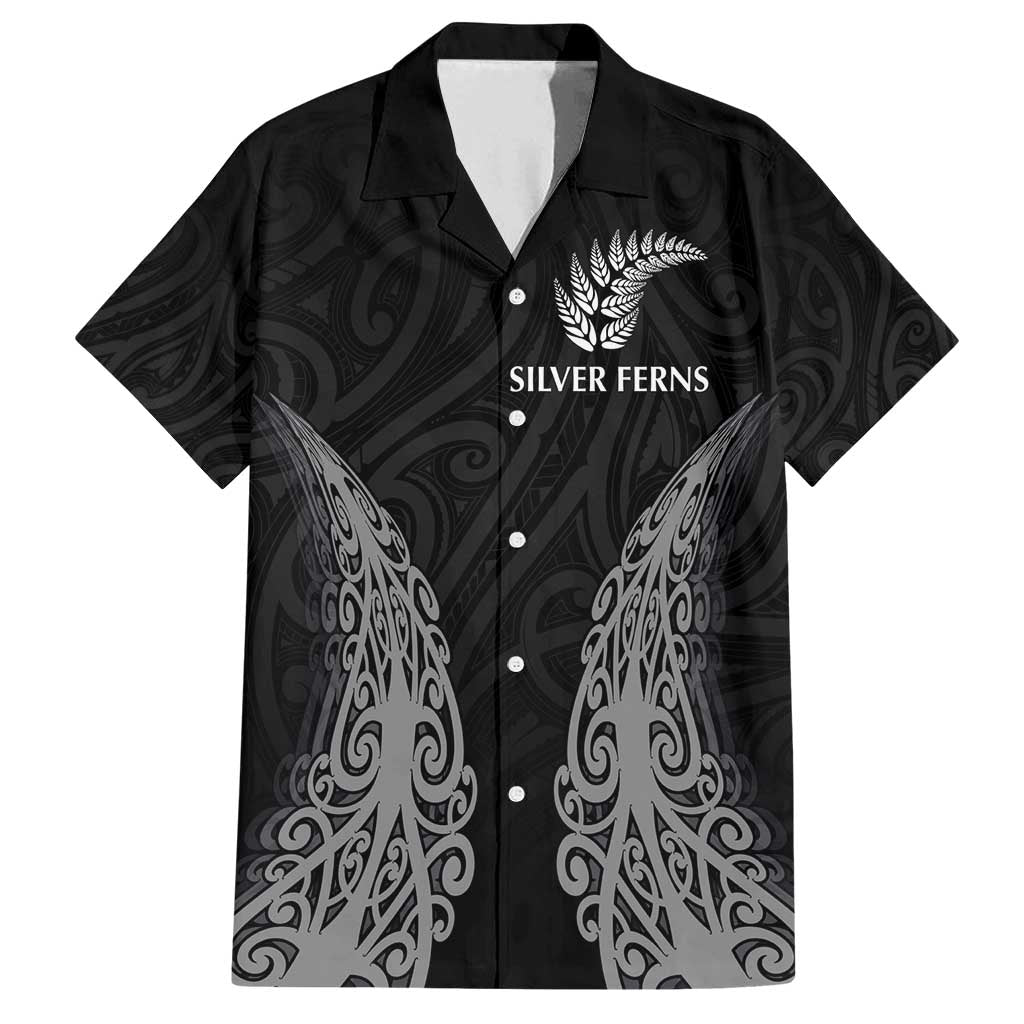 New Zealand Netball Family Matching Tank Maxi Dress and Hawaiian Shirt Koru and Maori Tattoo Jersey LT03 Dad's Shirt - Short Sleeve Black - Polynesian Pride