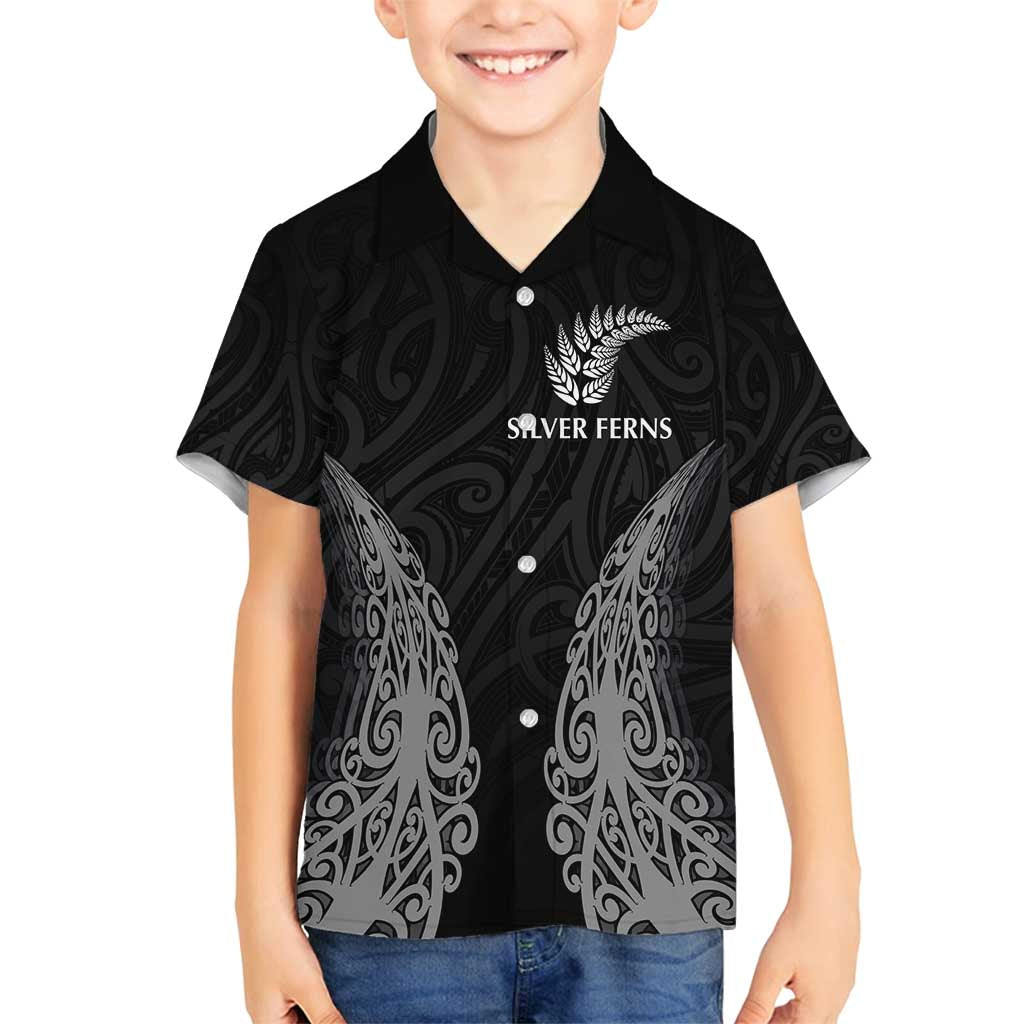 New Zealand Netball Family Matching Tank Maxi Dress and Hawaiian Shirt Koru and Maori Tattoo Jersey LT03 Son's Shirt Black - Polynesian Pride