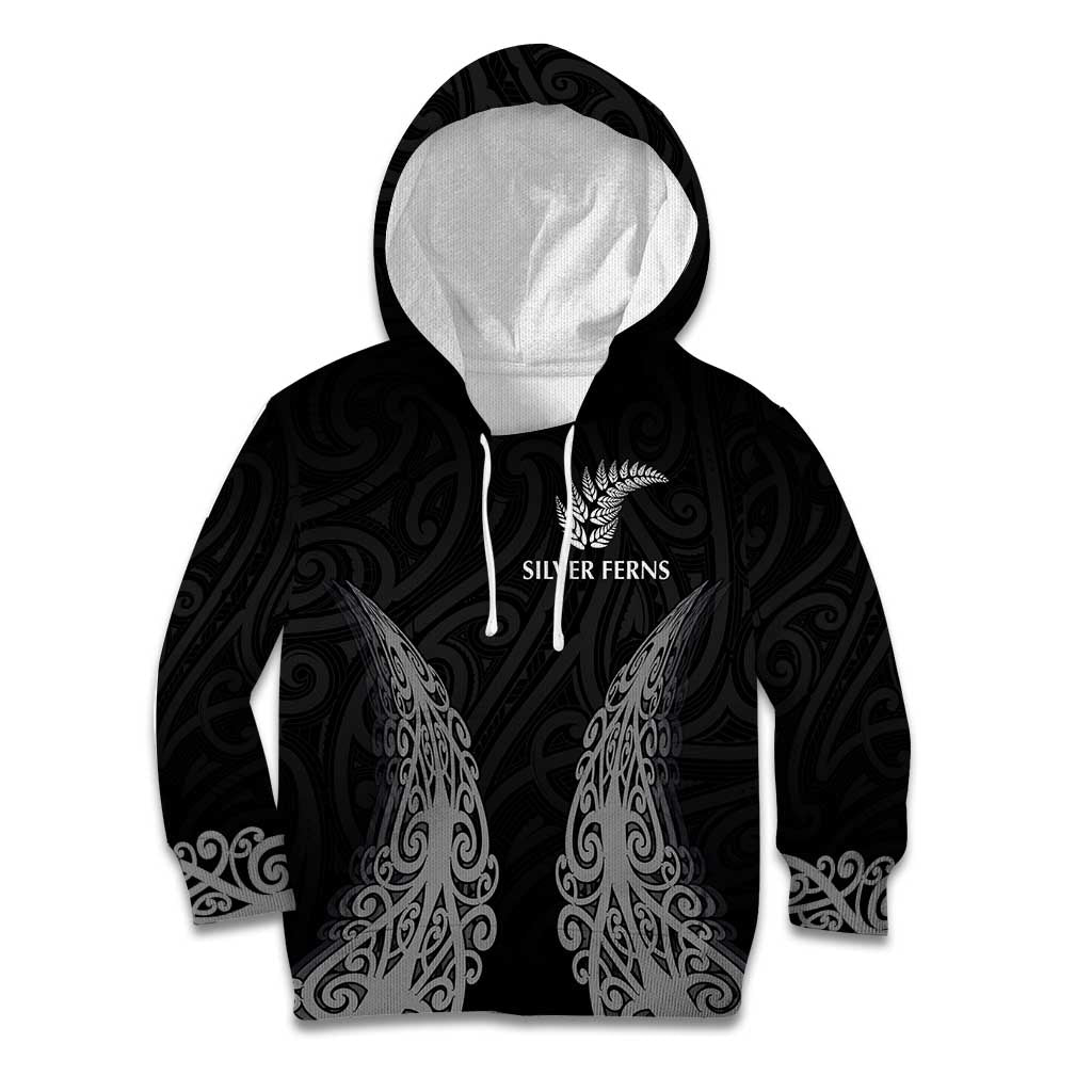 New Zealand Netball Kid Hoodie Koru and Maori Tattoo Jersey LT03 Hoodie Black - Polynesian Pride