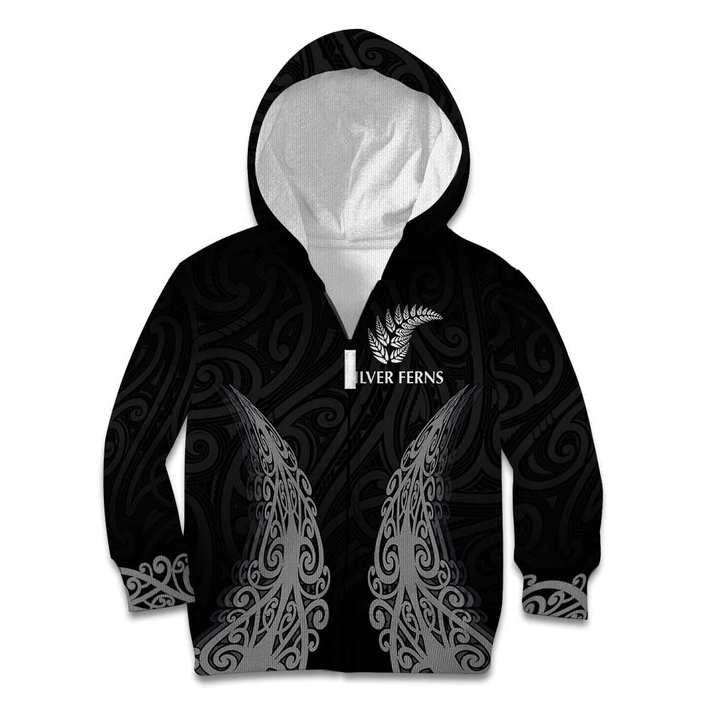 New Zealand Netball Kid Hoodie Koru and Maori Tattoo Jersey LT03 Zip Hoodie Black - Polynesian Pride