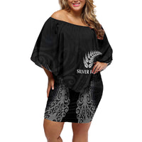 New Zealand Netball Off Shoulder Short Dress Koru and Maori Tattoo Jersey LT03 Women Black - Polynesian Pride