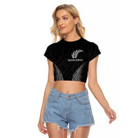 New Zealand Netball Raglan Cropped T Shirt Koru and Maori Tattoo Jersey LT03 Female Black - Polynesian Pride