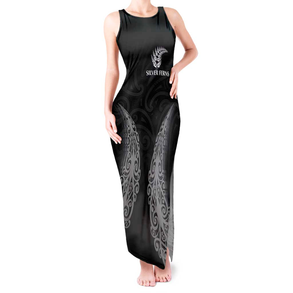 New Zealand Netball Tank Maxi Dress Koru and Maori Tattoo Jersey LT03 Women Black - Polynesian Pride