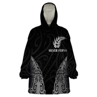 New Zealand Netball Wearable Blanket Hoodie Koru and Maori Tattoo Jersey LT03 One Size Black - Polynesian Pride