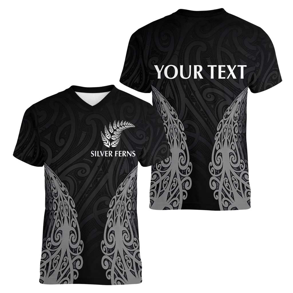 New Zealand Netball Women V-Neck T-Shirt Koru and Maori Tattoo Jersey LT03 - Polynesian Pride