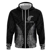 New Zealand Netball Zip Hoodie Koru and Maori Tattoo Jersey LT03 Zip Hoodie Black - Polynesian Pride