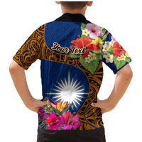 Personalised Marshall Islands Manit Day Family Matching Mermaid Dress and Hawaiian Shirt Marshall Seal Mix Hibiscus Flower Maori Pattern Style LT03 - Polynesian Pride