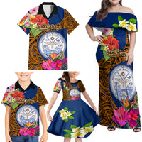 Personalised Marshall Islands Manit Day Family Matching Off Shoulder Maxi Dress and Hawaiian Shirt Marshall Seal Mix Hibiscus Flower Maori Pattern Style LT03 - Polynesian Pride