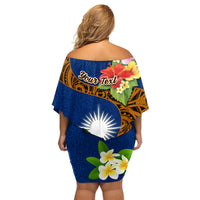 Personalised Marshall Islands Manit Day Family Matching Off Shoulder Short Dress and Hawaiian Shirt Marshall Seal Mix Hibiscus Flower Maori Pattern Style LT03 - Polynesian Pride