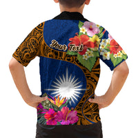 Personalised Marshall Islands Manit Day Family Matching Short Sleeve Bodycon Dress and Hawaiian Shirt Marshall Seal Mix Hibiscus Flower Maori Pattern Style LT03 - Polynesian Pride