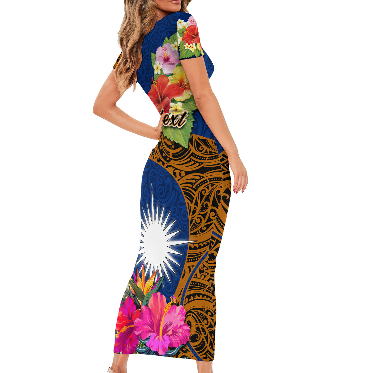 Personalised Marshall Islands Manit Day Family Matching Short Sleeve Bodycon Dress and Hawaiian Shirt Marshall Seal Mix Hibiscus Flower Maori Pattern Style LT03 - Polynesian Pride