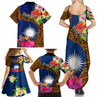 Personalised Marshall Islands Manit Day Family Matching Summer Maxi Dress and Hawaiian Shirt Marshall Seal Mix Hibiscus Flower Maori Pattern Style LT03 - Polynesian Pride