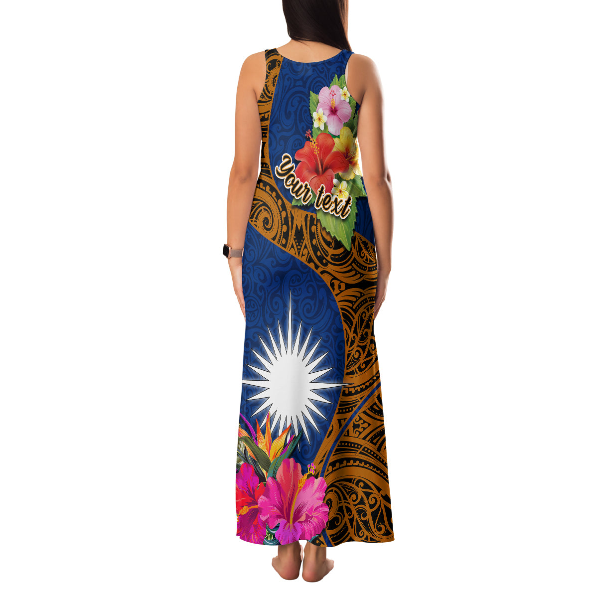 Personalised Marshall Islands Manit Day Family Matching Tank Maxi Dress and Hawaiian Shirt Marshall Seal Mix Hibiscus Flower Maori Pattern Style LT03 - Polynesian Pride