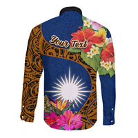 Personalised Marshall Islands Manit Day Long Sleeve Button Shirt Marshall Seal Mix Hibiscus Flower Maori Pattern Style LT03 - Polynesian Pride