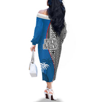 Fiji Rugby Family Matching Off Shoulder Long Sleeve Dress and Hawaiian Shirt Coat of Arms Palm Tree Mix Polynesia Tapa Pattern LT03 - Polynesian Pride