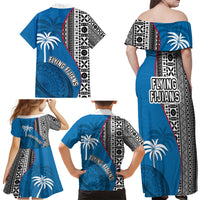 Fiji Rugby Family Matching Off Shoulder Maxi Dress and Hawaiian Shirt Coat of Arms Palm Tree Mix Polynesia Tapa Pattern LT03 - Polynesian Pride
