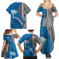 Fiji Rugby Family Matching Summer Maxi Dress and Hawaiian Shirt Coat of Arms Palm Tree Mix Polynesia Tapa Pattern LT03 - Polynesian Pride