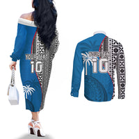 Custom Fiji Rugby Couples Matching Off The Shoulder Long Sleeve Dress and Long Sleeve Button Shirts Coat of Arms Palm Tree Mix Polynesia Tapa Pattern LT03 - Polynesian Pride