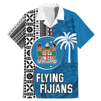 Custom Fiji Rugby Family Matching Mermaid Dress and Hawaiian Shirt Coat of Arms Palm Tree Mix Polynesia Tapa Pattern LT03 Dad's Shirt - Short Sleeve Blue - Polynesian Pride