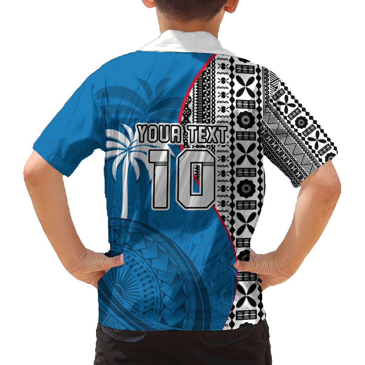 Custom Fiji Rugby Family Matching Off Shoulder Long Sleeve Dress and Hawaiian Shirt Coat of Arms Palm Tree Mix Polynesia Tapa Pattern LT03 - Polynesian Pride
