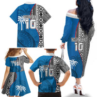 Custom Fiji Rugby Family Matching Off Shoulder Long Sleeve Dress and Hawaiian Shirt Coat of Arms Palm Tree Mix Polynesia Tapa Pattern LT03 - Polynesian Pride