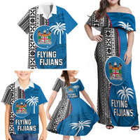 Custom Fiji Rugby Family Matching Off Shoulder Maxi Dress and Hawaiian Shirt Coat of Arms Palm Tree Mix Polynesia Tapa Pattern LT03 - Polynesian Pride